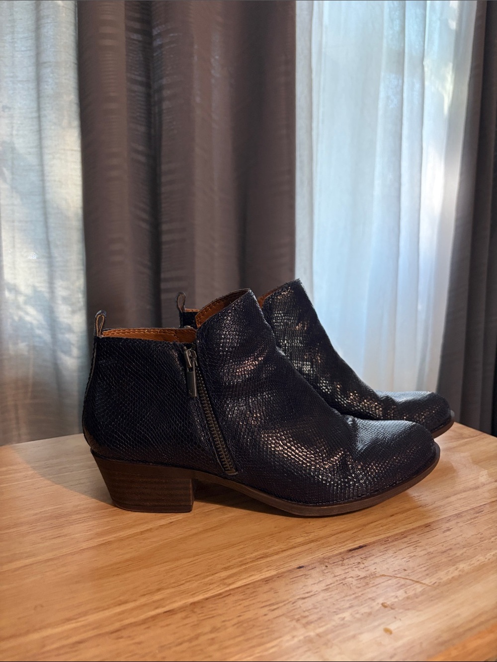 Lucky Brand Navy Textured Ankle Booties
